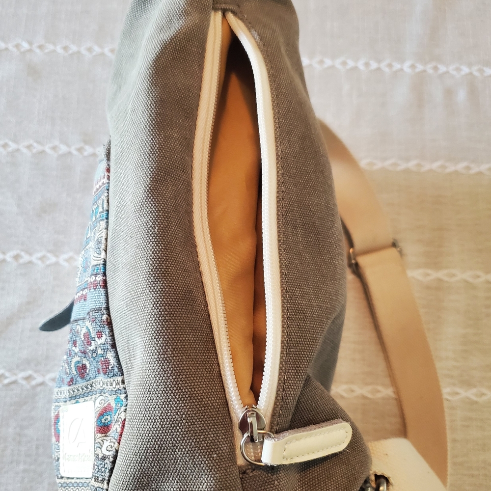 Canvas Backpack with Patterned Pocket - image 4